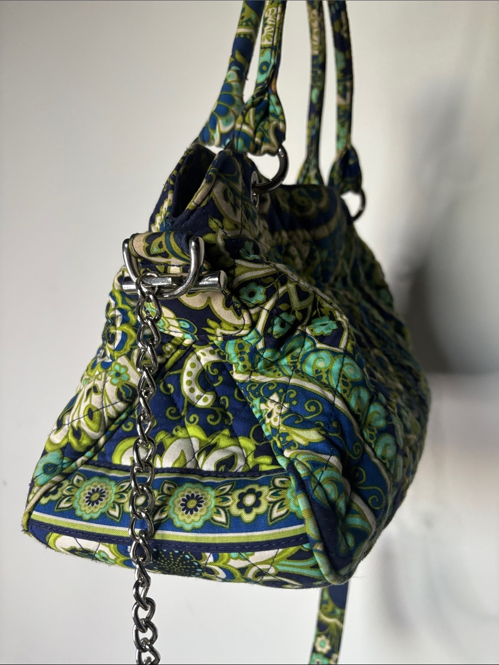 Y2K Vera Bradley Green Blue Paisley Satchel Silver Chain